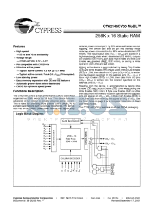 CY62146CV30LL-55BAI datasheet - 256K x 16 Static RAM