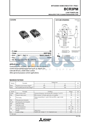 BCR3PM datasheet - LOW POWER USE INSULATED TYPE, PLANAR PASSIVATION TYPE
