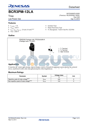 BCR3PM-12LA-A8 datasheet - Triac