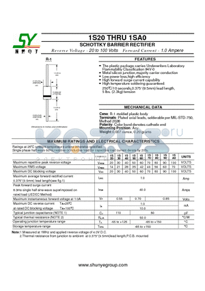 1S20 datasheet - SCHOTTKY BARRIER RECTIFIER