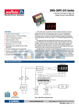 DMS-20PC-0/5-5GS-C datasheet - 0-5V and 0-10V Input 3m Digit, LED Display Process Control Monitors