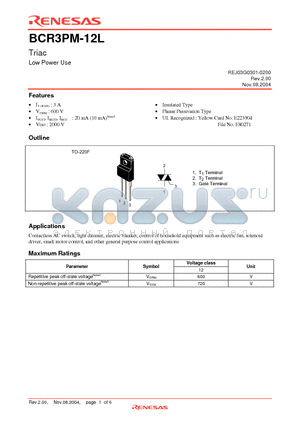 BCR3PM-12LA-A8 datasheet - Triac Low Power Use