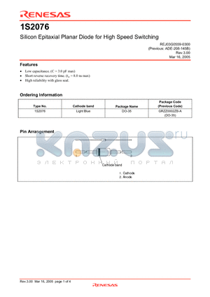 1S2076 datasheet - Silicon Epitaxial Planar Diode for High Speed Switching