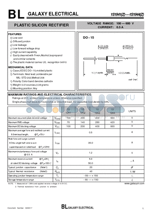 1S1941 datasheet - PLASTIC SILICON RECTIFIER