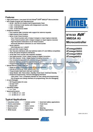 ATXMEGA256A3 datasheet - 8/16-bit AVR XMEGA A3 Microcontroller