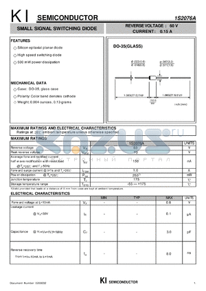 1S2076A datasheet - SMALL SIGNAL SWITCHING DIODE