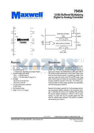 7545A datasheet - 12-Bit Buffered Multiplying Digital to Analog Converter