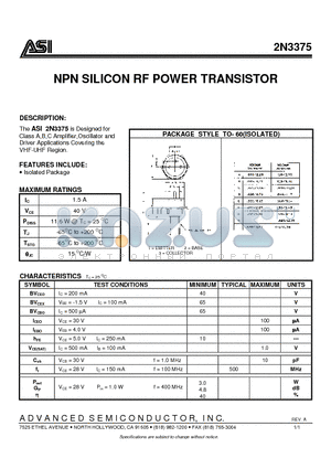 2N3375 datasheet - NPN SILICON RF POWER TRANSISTOR