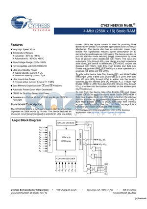 CY62146EV30_09 datasheet - 4-Mbit (256K x 16) Static RAM