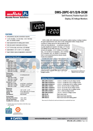 DMS-20PC-2-DCM datasheet - Self-Powered, Positive Input LED Display, DC Voltage Monitors