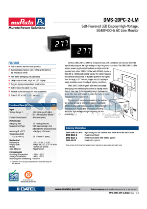 DMS-20PC-2-LM-C datasheet - Self-Powered LED Display High-Voltage, 50/60/400Hz AC Line Monitor