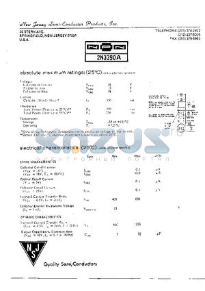 2N3390A datasheet - SPRINGFIELD, NEW JERSEY 07081