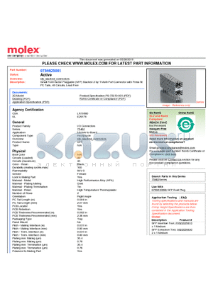 75462-5001 datasheet - Small Form-factor Pluggable (SFP) Stacked 2-by-1 Multi-Port Connector with Press-fitPC Tails, 40 Circuits, Lead Free