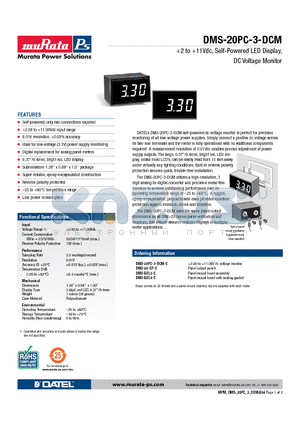 DMS-20PC-3-DCM-C datasheet - 2 to 11Vdc, Self-Powered LED Display, DC Voltage Monitor