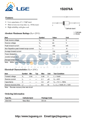 1S2076A datasheet - High reliability with glass seal.