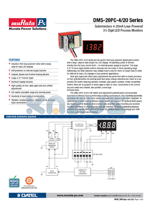 DMS-20PC-4/20P-C datasheet - Subminiature 4-20mA Loop-Powered 3m Digit LED Process Monitors