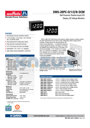 DMS-20PC-8-DCM datasheet - Self-Powered, Positive Input LED Display, DC Voltage Monitors