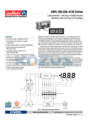 DMS-30-CP datasheet - Loop-Powered, 1.8V Drop, 4-20mA Process Monitors with Full-Size LCD Displays
