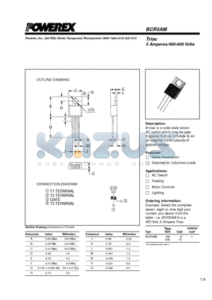 BCR5AM datasheet - Triac 5 Amperes/400-600 Volts