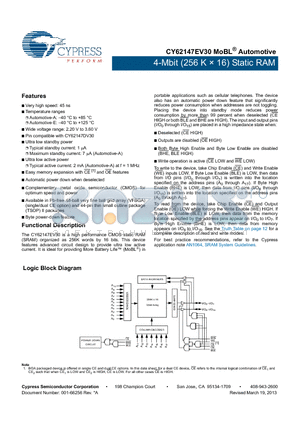 CY62147EV30 datasheet - 4-Mbit (256K x 16) Static RAM