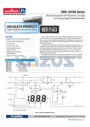 DMS-30194 datasheet - Alternate Source for DP-650 Series, 3m Digit LCD DIsplay Digital Panel Voltmeters