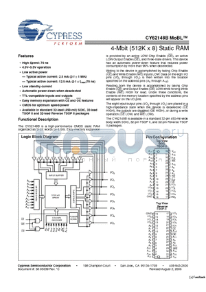 CY62148BLL-70SC datasheet - 4-Mbit (512K x 8) Static RAM