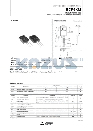 BCR5KM datasheet - MEDIUM POWER USE INSULATED TYPE, PLANAR PASSIVATION TYPE