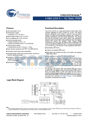 CY62147EV30_12 datasheet - 4-Mbit (256Kx16) Satic RAM