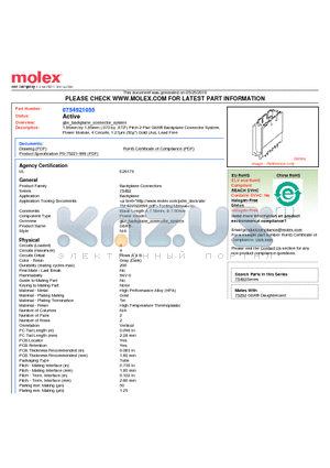 75492-1055 datasheet - 1.85mm by 1.85mm (.073 by .073) Pitch 2-Pair GbX^ Backplane Connector System, Power Module, 4 Circuits, 1.27lm (50l) Gold (Au), Lead Free