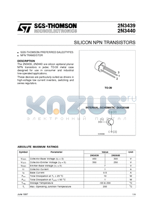 2N3439 datasheet - SILICON NPN TRANSISTORS