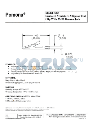 5788 datasheet - Insulated Miniature Alligator Test Clip With 2MM Banana Jack