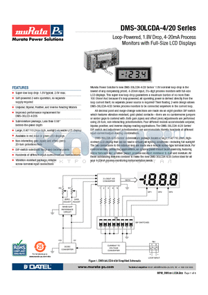 DMS-30LCDA-4/20B datasheet - Loop-Powered, 1.8V Drop, 4-20mA Process Monitors with Full-Size LCD Displays