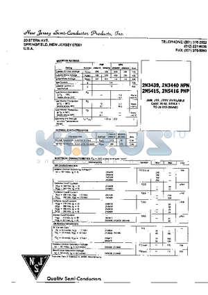 2N3439 datasheet - SPRINGFIELD, NEW JERSEY 07081