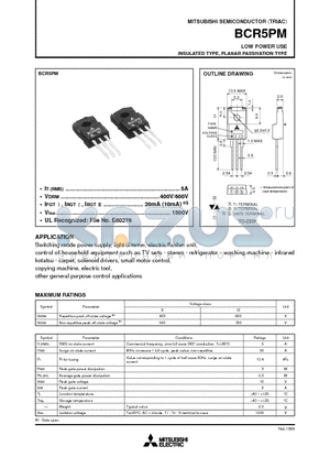 BCR5PM datasheet - LOW POWER USE INSULATED TYPE, PLANAR PASSIVATION TYPE