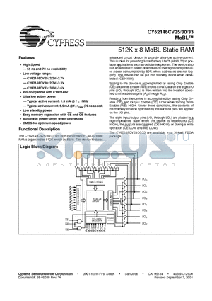 CY62148CV25LL-70BAI datasheet - 512K x 8 MoBL Static RAM