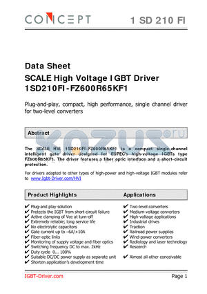 1SD210FI-FZ600R65KF1 datasheet - SCALE High Voltage IGBT Driver