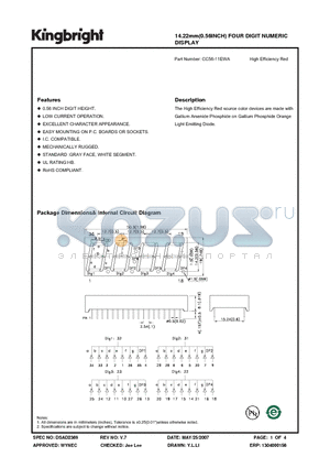 CC56-11EWA datasheet - 14.22mm(0.56INCH) FOUR DIGIT NUMERIC DISPLAY