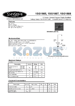 1SG1887 datasheet - 1.2 AMPS GENERAL PURPOSE PLASTIC RECTIFIERS VOLTAGE RANGE 100 TO 600 VOLTS FOWARD CURRENT 1.2 AMPERES