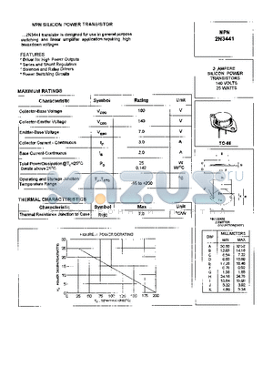 2N3441 datasheet - NPN SILICON POWER TRANSISTOR