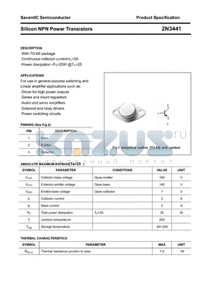 2N3441 datasheet - Silicon NPN Power Transistors