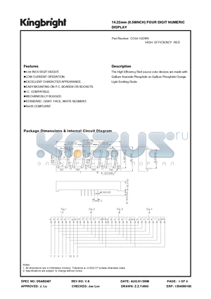 CC56-12EWA datasheet - 14.22mm (0.56INCH) FOUR DIGIT NUMERIC DISPLAY