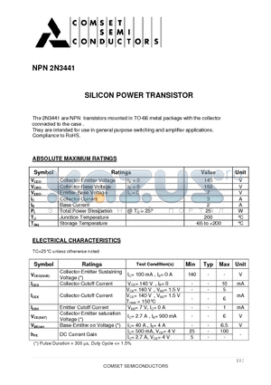 2N3441 datasheet - SILICON POWER TRANSISTOR
