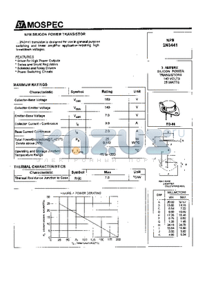 2N3441 datasheet - POWER TRANSISTORS(3A,140V,25W)