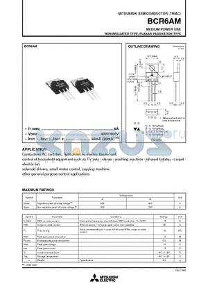 BCR6 datasheet - MEDIUM POWER USE NON-INSULATED TYPE, PLANAR PASSIVATION TYPE