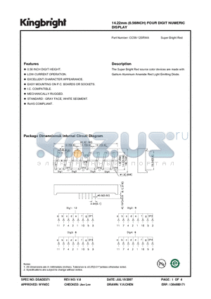 CC56-12SRWA datasheet - 14.22mm (0.56INCH) FOUR DIGIT NUMERIC DISPLAY