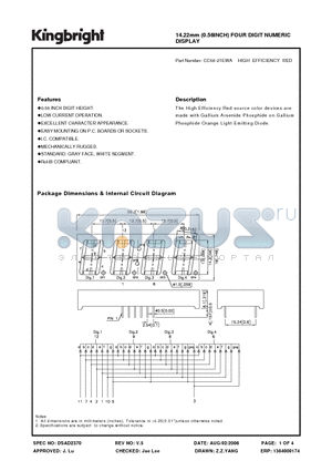 CC56-21EWA datasheet - 14.22mm (0.56INCH) FOUR DIGIT NUMERIC DISPLAY