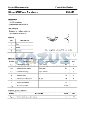 2N3445 datasheet - Silicon NPN Power Transistors