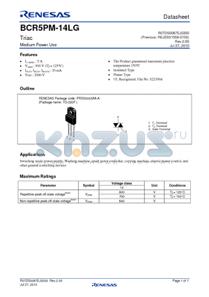 BCR5PM-14LG-A8 datasheet - Triac