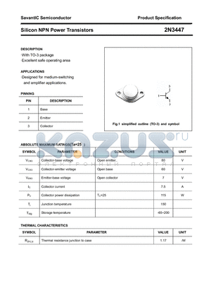 2N3447 datasheet - Silicon NPN Power Transistors