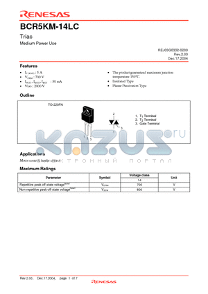 BCR5KM-14LC-A8 datasheet - Triac Medium Power Use